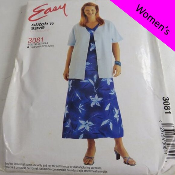McCalls Stitch N Save EASY Sewing Pattern UNCUT 18w-24w PLUS SIZES - Picture 1 of 9